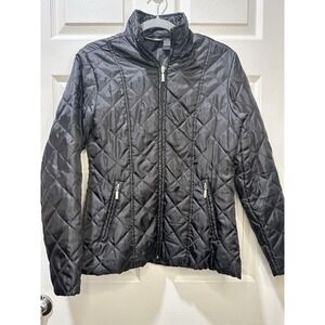 Jane Ashley Woman Casual Barn Core Quilted Plaid Reversible Jacket Black Small